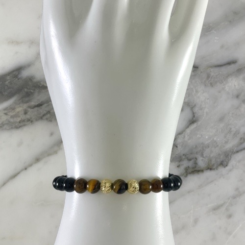 Manilla Ojo de Tigre Amarillo y Agata Onix 6MMx2