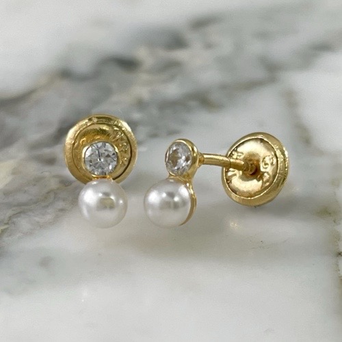 Pearl and Zircon Screw-Back Stud