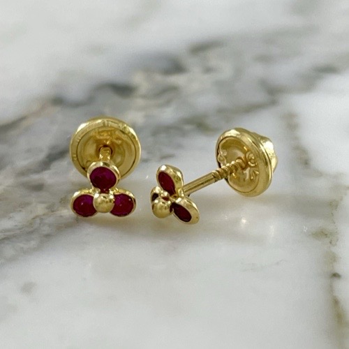 Three-Zircon Little Flower Screw-Back Stud