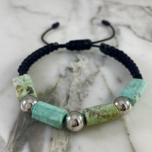 Matte Faceted Chinese Amazonite Bracelet 8MMx3