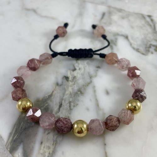 Faceted Pink Quartz and Lepidocrocite Bracelet 8MM x3