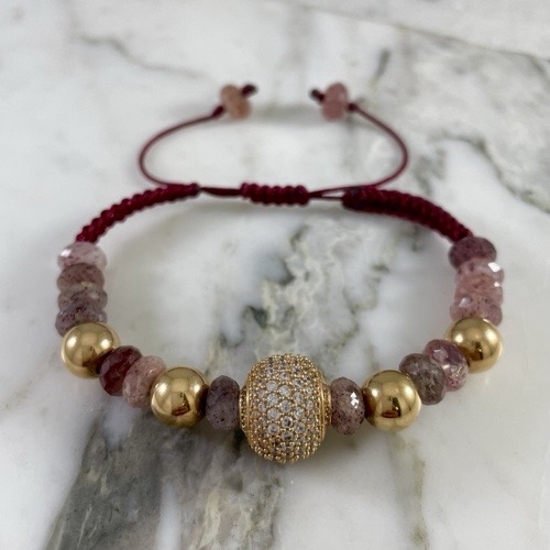 Pink Lepidocrocite Glow Bead Bracelet 8MM x4