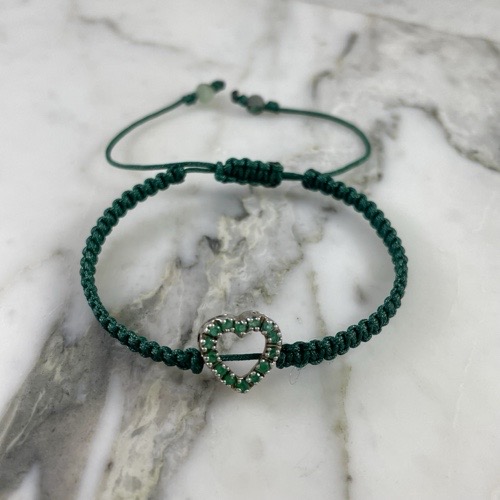 Fixed Heart Bracelet with Emerald Chips