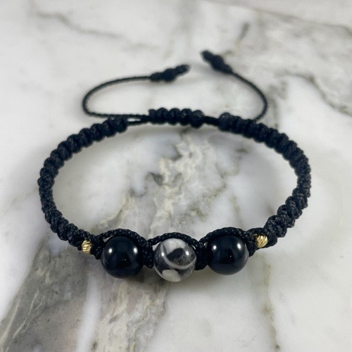 Diamond-Cut Black &amp; White Jasper / Onyx Bracelet 3MMx2