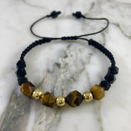 Tiger’s Eye and Faceted Onyx Bracelet 5MMx3