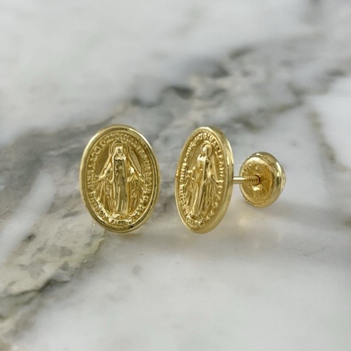 Medium Miraculous Medal Threaded Stud Earring
